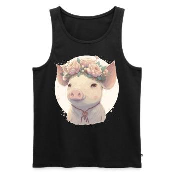 Cute Watercolor Flower Pig Chinese Zodiac Animal S - Men's Premium Organic Tank Top - black - Front - Michal (187cm)