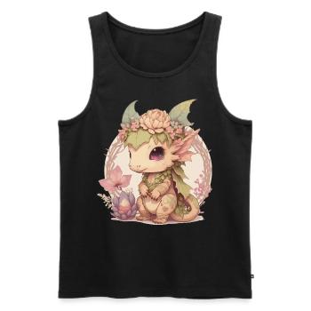 Cottagecore Mignon Bébé Dragon Kawaii Anime Fantaisie - Débardeur bio Premium Homme - noir - Devant - Michal (187cm)