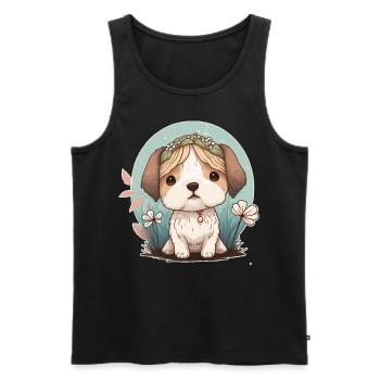 Cute Cottagecore Baby Dog Flower Crown Kawaii Pupp - Men's Premium Organic Tank Top - black - Front - Michal (187cm)