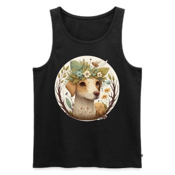 Cottagecore Mignon Bébé Chien Kawaii Puppy Anime Flora - Débardeur bio Premium Homme - noir - Devant - Michal (187cm)