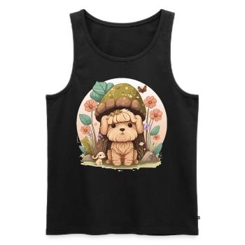 Cottagecore Mignon Bébé Chien Kawaii Puppy Anime Flora - Débardeur bio Premium Homme - noir - Devant - Michal (187cm)