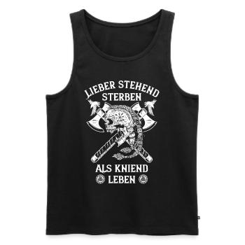 Wikinger Spruch Stehend sterben als kniend leben - Männer Premium Bio Tank Top - Schwarz - Vorne - AI Model Male 178 light (178cm)