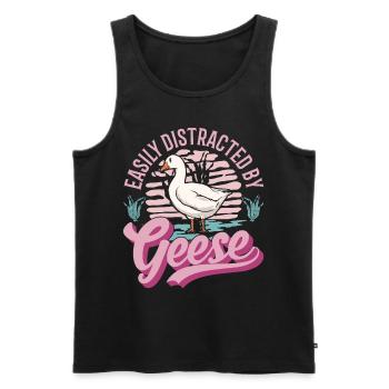 Easily distracted by Geese Gänsezüchter Gänse - Männer Premium Bio Tank Top - Schwarz - Vorne - Michal (187cm)