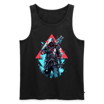 Epic Gamer Cyber Assassin en bleu et rouge - Débardeur bio Premium Homme - noir - Devant - AI Model Male 178 light (178cm)