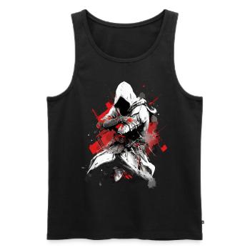 Epic Gamer Cyber Assassin en rouge et blanc - Débardeur bio Premium Homme - noir - Devant - AI Model Male 178 light (178cm)