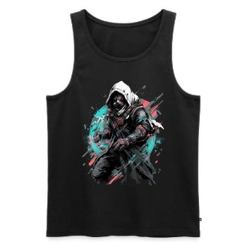 Epischer Gamer Cyber Assassine mit Gasmaske - Männer Premium Bio Tank Top - Schwarz - Vorne - AI Model Male 178 light (178cm)