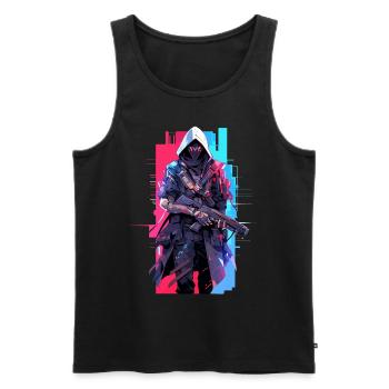 Epic Gamer Cyber Assassin en rouge et bleu - Débardeur bio Premium Homme - noir - Devant - AI Model Male 178 light (178cm)