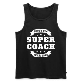 Super coach imité humour cadeau entraîneur drôle - Débardeur bio Premium Homme - noir - Devant - Michal (187cm)