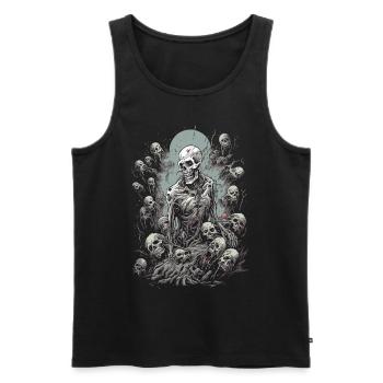Creepy undead horde surrounds Halloween zombie - Men's Premium Organic Tank Top - black - Front - AI Model Male 178 light (178cm)
