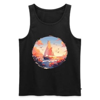 Voilier Voilier Coucher de soleil Voile - Débardeur bio Premium Homme - noir - Devant - AI Model Male 178 light (178cm)