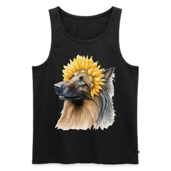 Aquarelle Berger Belge Tournesol Chien Race Pe - Débardeur bio Premium Homme - noir - Devant - AI Model Male 178 light (178cm)