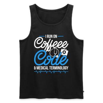 Coding Specialist Coffee, Code & Medical Terminology - Men's Premium Organic Tank Top - black - Front - AI Model Male 178 light (178cm)