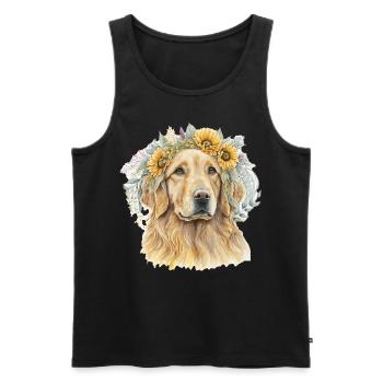 Cute Golden Retriever Sunflower Dog Breed Pet Pupp - Men's Premium Organic Tank Top - black - Front - Michal (187cm)