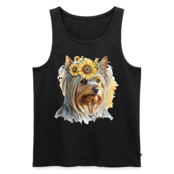 Cute Yorkshire Terrier Sunflower Dog Breed Pet Pup - Men's Premium Organic Tank Top - black - Front - Michal (187cm)