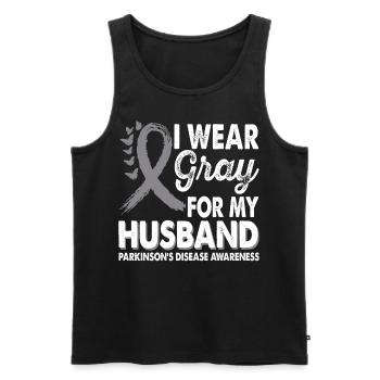 Wear gray for the month of enlightenment about - Men's Premium Organic Tank Top - black - Front - Michal (187cm)