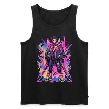 Shibuya: Cool Anime Boy avec épée japonaise - Débardeur bio Premium Homme - noir - Devant - Michal (187cm)