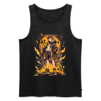 Shibuya: Cool Anime Boy avec épée japonaise - Débardeur bio Premium Homme - noir - Devant - Michal (187cm)
