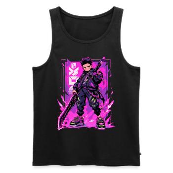 Shibuya: Cooler Anime Junge mit Schwert Japanisch - Männer Premium Bio Tank Top - Schwarz - Vorne - AI Model Male 178 light (178cm)