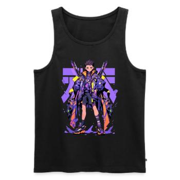 Shibuya: Cool Anime Boy avec épée japonaise - Débardeur bio Premium Homme - noir - Devant - Michal (187cm)