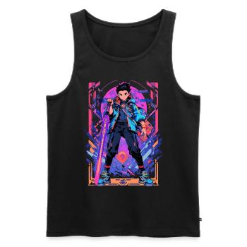 Shibuya: Cool Anime Boy avec épée japonaise - Débardeur bio Premium Homme - noir - Devant - Michal (187cm)