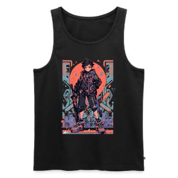 Shibuya: Cool Anime Boy with Sword Japanese - Men's Premium Organic Tank Top - black - Front - AI Model Male 178 light (178cm)
