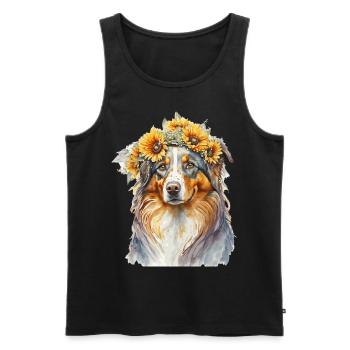 Aquarelle Berger Australien Berger Indien Tournesol Do - Débardeur bio Premium Homme - noir - Devant - Michal (187cm)