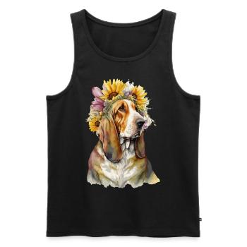 Cute Basset Hound Sunflower Dog Breed Pet Puppy - Men's Premium Organic Tank Top - black - Front - Michal (187cm)