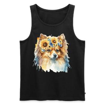 Cute Pomeranian Pom Spitz Sunflower Dog Breed Pet - Men's Premium Organic Tank Top - black - Front - Michal (187cm)