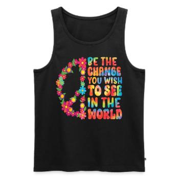 Hippie Floral Retro Frieden Freundlichkeit - Männer Premium Bio Tank Top - Schwarz - Vorne - AI Model Male 178 light (178cm)