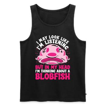 Blobfisch J’ai peut-être l’air d’écouter - Débardeur bio Premium Homme - noir - Devant - Michal (187cm)