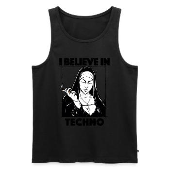 Techno Nun I Believe In Techno - Men's Premium Organic Tank Top - black - Front - AI Model Male 178 light (178cm)