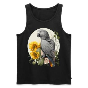 Cute African Gray Parrot Sunflower Bird Lover - Men's Premium Organic Tank Top - black - Front - AI Model Male 178 light (178cm)