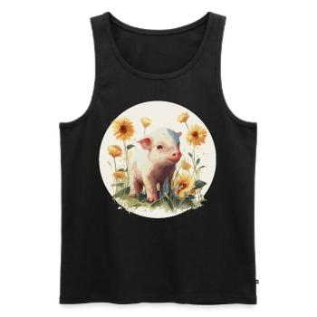 Cute Baby Pig Piglet Sunflower Farm Animal Farmer - Männer Premium Bio Tank Top - Schwarz - Vorne - AI Model Male 178 light (178cm)