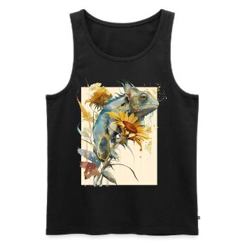 Cute Chameleon Sunflower Floral Lizard Lover - Männer Premium Bio Tank Top - Schwarz - Vorne - AI Model Male 178 light (178cm)