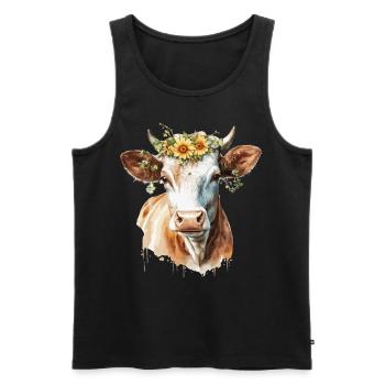 Cute Cow Sunflower Watercolor Cattle Farm Animal - Men's Premium Organic Tank Top - black - Front - Michal (187cm)