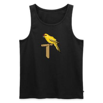 Perruche de chèvre I Motif de perruche pour porte-oiseau - Débardeur bio Premium Homme - noir - Devant - Michal (187cm)