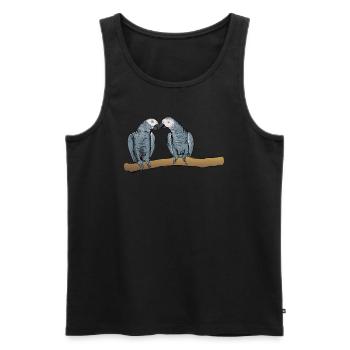 Motif de perroquet gris I pour porte-oiseau - Débardeur bio Premium Homme - noir - Devant - AI Model Male 178 light (178cm)