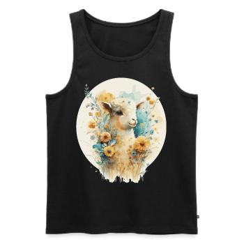 Cute Baby Sheep Lamb Sunflower Floral Farm Animal - Männer Premium Bio Tank Top - Schwarz - Vorne - AI Model Male 178 light (178cm)