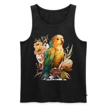 Mignon tournesol Lovebird Aquarelle Florale Perruche - Débardeur bio Premium Homme - noir - Devant - Michal (187cm)
