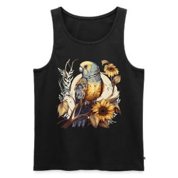 Mignon perruche de tournesol floral aquarelle oiseau - Débardeur bio Premium Homme - noir - Devant - Michal (187cm)