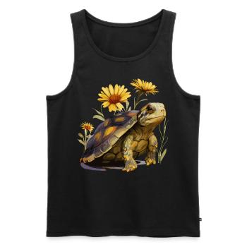 Cute Sunflower Red Eared Slider Turtle Watercolor - Men's Premium Organic Tank Top - black - Front - AI Model Male 178 light (178cm)