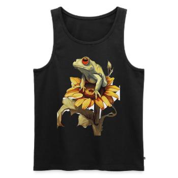 Mignon Tournesol Yeux Rouges Rainette Floral Grenouille Amour - Débardeur bio Premium Homme - noir - Devant - Michal (187cm)