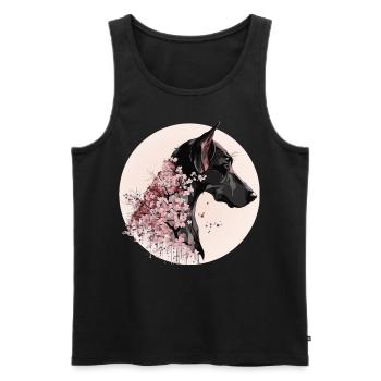 Doberman Cherry Blossom Dog Race Sakura japonais - Débardeur bio Premium Homme - noir - Devant - Michal (187cm)