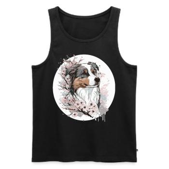 Mignon berger australien cerisier fleur chien japone - Débardeur bio Premium Homme - noir - Devant - Michal (187cm)