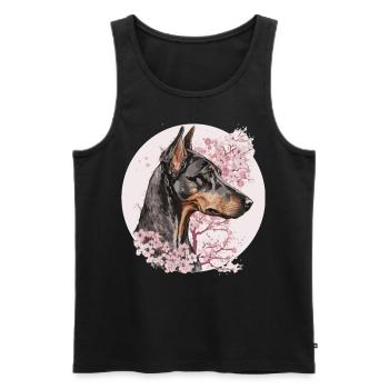 Doberman Cherry Blossom Dog Race Japanese Waterc - Débardeur bio Premium Homme - noir - Devant - Michal (187cm)