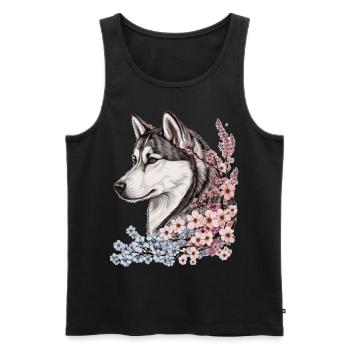 Siberian Husky Cherry Blossom Dog Japanese Sakura - Männer Premium Bio Tank Top - Schwarz - Vorne - Michal (187cm)