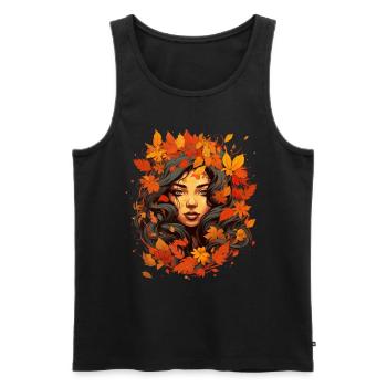 Herbst Frau Natur Blätter Jahreszeit - Männer Premium Bio Tank Top - Schwarz - Vorne - Michal (187cm)