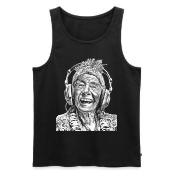 Vintage Vibes: Hippie Happiness T-Shirt Experience - Men's Premium Organic Tank Top - black - Front - AI Model Male 178 light (178cm)