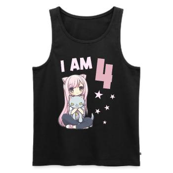 4 ans Fille Anime Kawaii Cat 4ème anniversaire - Débardeur bio Premium Homme - noir - Devant - Michal (187cm)