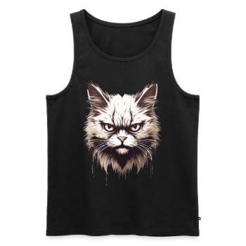Chat agacé Chat Face Evil House Chat - Débardeur bio Premium Homme - noir - Devant - AI Model Male 178 light (178cm)